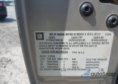 2004 GMC Yukon Xl 1500 Slt z USA, uszkodzony, nr VIN 3GKEC16Z54G205604